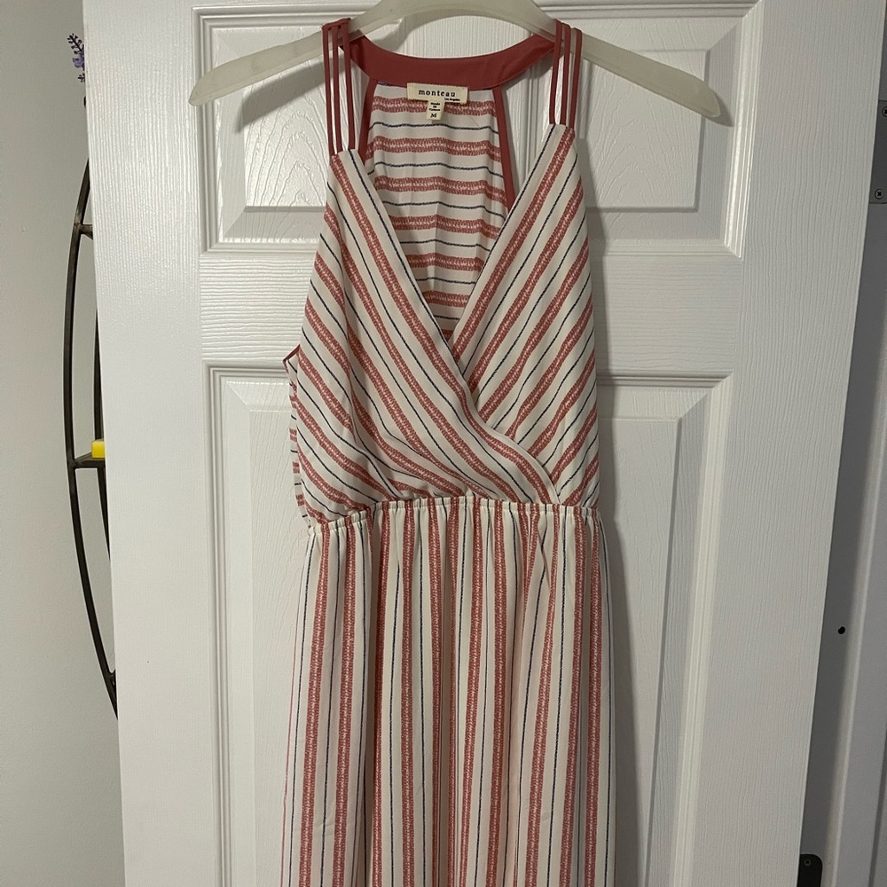 Pink and white striped maxi dress